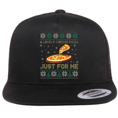 A Lovely Cheese Pizza Just For Me Christmas Pizzeria Cheesy Flat Bill Trucker Hat