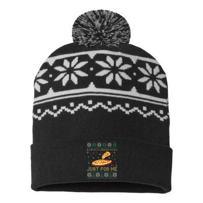 A Lovely Cheese Pizza Just For Me Christmas Pizzeria Cheesy USA-Made Snowflake Beanie