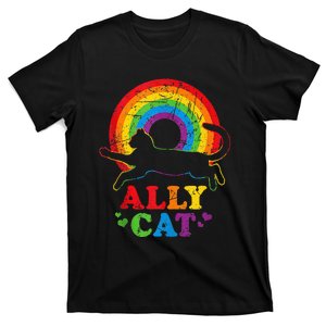 Allycat Lgbt Cat With Ally Pride Rainbow T-Shirt