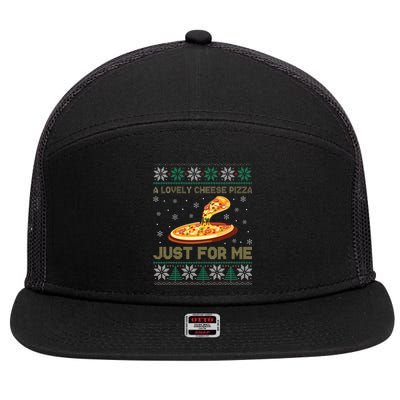 A Lovely Cheese Pizza Just For Me Christmas Pizzeria Cheesy 7 Panel Mesh Trucker Snapback Hat