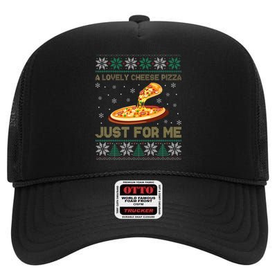 A Lovely Cheese Pizza Just For Me Christmas Pizzeria Cheesy High Crown Mesh Back Trucker Hat