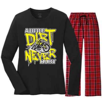 A Little Dirt Never Hurt Dirt Bike Mx Bike Rider Motocross Women's Long Sleeve Flannel Pajama Set 