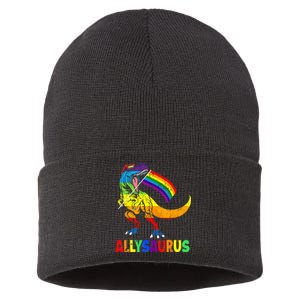 Allysaurus LGBT Dinosaur Rainbow Flag Ally LGBT Pride Sustainable Knit Beanie