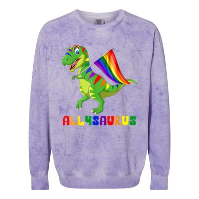 Allysaurus LGBT Dinosaur Rainbow Flag Ally LGBT Pride Colorblast Crewneck Sweatshirt