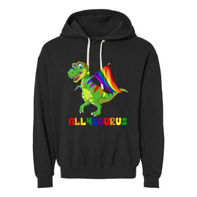 Allysaurus LGBT Dinosaur Rainbow Flag Ally LGBT Pride Garment-Dyed Fleece Hoodie