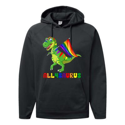 Allysaurus LGBT Dinosaur Rainbow Flag Ally LGBT Pride Performance Fleece Hoodie