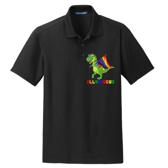 Allysaurus LGBT Dinosaur Rainbow Flag Ally LGBT Pride Dry Zone Grid Polo