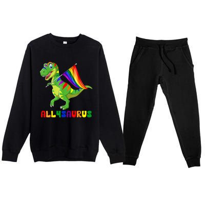 Allysaurus LGBT Dinosaur Rainbow Flag Ally LGBT Pride Premium Crewneck Sweatsuit Set