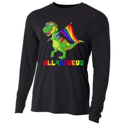 Allysaurus LGBT Dinosaur Rainbow Flag Ally LGBT Pride Cooling Performance Long Sleeve Crew