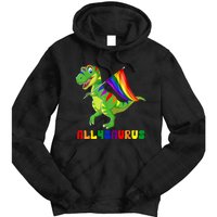 Allysaurus LGBT Dinosaur Rainbow Flag Ally LGBT Pride Tie Dye Hoodie