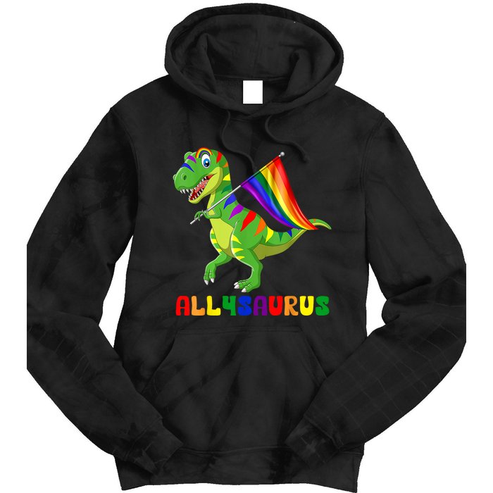 Allysaurus LGBT Dinosaur Rainbow Flag Ally LGBT Pride Tie Dye Hoodie