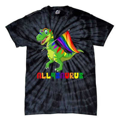 Allysaurus LGBT Dinosaur Rainbow Flag Ally LGBT Pride Tie-Dye T-Shirt