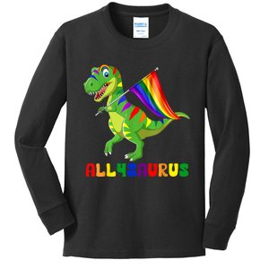 Allysaurus LGBT Dinosaur Rainbow Flag Ally LGBT Pride Kids Long Sleeve Shirt