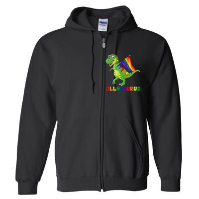 Allysaurus LGBT Dinosaur Rainbow Flag Ally LGBT Pride Full Zip Hoodie