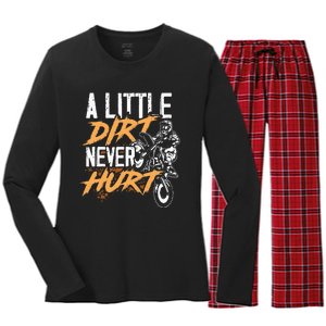 A Little Dirt Never Hurt Funny Motocross Dirt Bike Women's Long Sleeve Flannel Pajama Set 