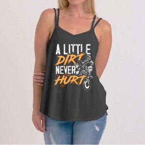 A Little Dirt Never Hurt Funny Motocross Dirt Bike Women's Strappy Tank