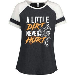 A Little Dirt Never Hurt Funny Motocross Dirt Bike Enza Ladies Jersey Colorblock Tee