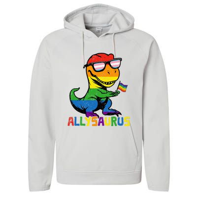 Allysaurus Lgbt Dinosaur Rainbow Flag Ally Lgbt Pride Performance Fleece Hoodie