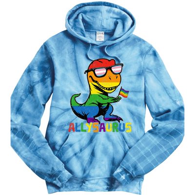 Allysaurus Lgbt Dinosaur Rainbow Flag Ally Lgbt Pride Tie Dye Hoodie