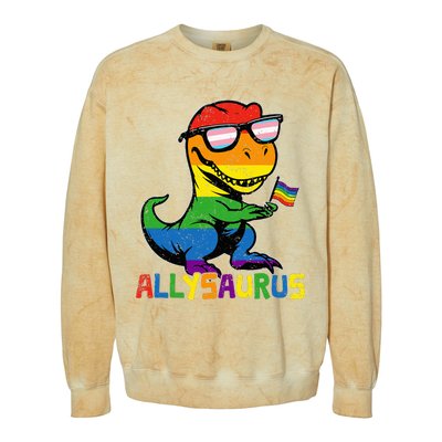 Allysaurus Lgbt Dinosaur Rainbow Flag Ally Lgbt Pride Colorblast Crewneck Sweatshirt