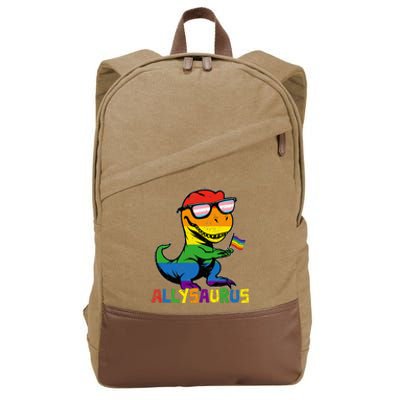 Allysaurus Lgbt Dinosaur Rainbow Flag Ally Lgbt Pride Cotton Canvas Backpack