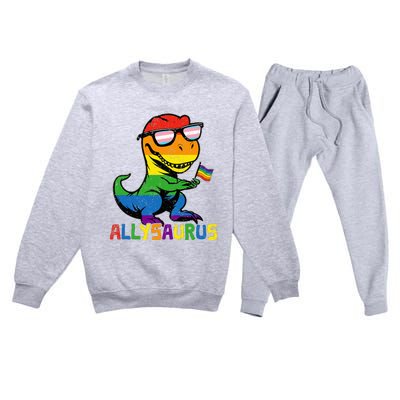 Allysaurus Lgbt Dinosaur Rainbow Flag Ally Lgbt Pride Premium Crewneck Sweatsuit Set