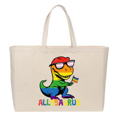 Allysaurus Lgbt Dinosaur Rainbow Flag Ally Lgbt Pride Cotton Canvas Jumbo Tote