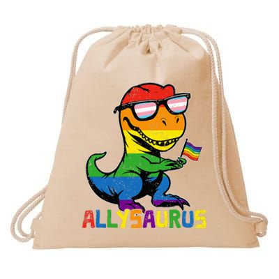 Allysaurus Lgbt Dinosaur Rainbow Flag Ally Lgbt Pride Drawstring Bag