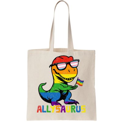 Allysaurus Lgbt Dinosaur Rainbow Flag Ally Lgbt Pride Tote Bag