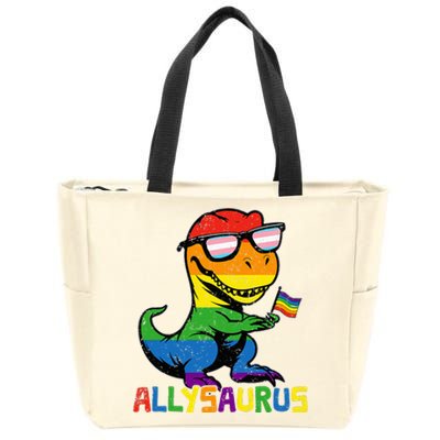 Allysaurus Lgbt Dinosaur Rainbow Flag Ally Lgbt Pride Zip Tote Bag