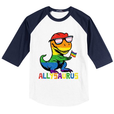 Allysaurus Lgbt Dinosaur Rainbow Flag Ally Lgbt Pride Baseball Sleeve Shirt