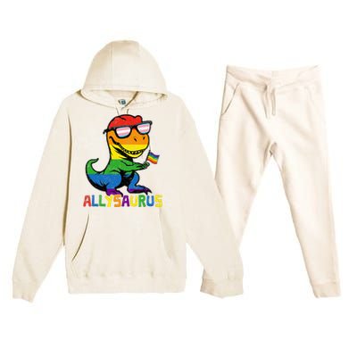 Allysaurus Lgbt Dinosaur Rainbow Flag Ally Lgbt Pride Premium Hooded Sweatsuit Set