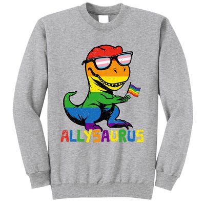 Allysaurus Lgbt Dinosaur Rainbow Flag Ally Lgbt Pride Tall Sweatshirt