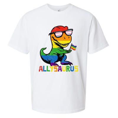 Allysaurus Lgbt Dinosaur Rainbow Flag Ally Lgbt Pride Sueded Cloud Jersey T-Shirt