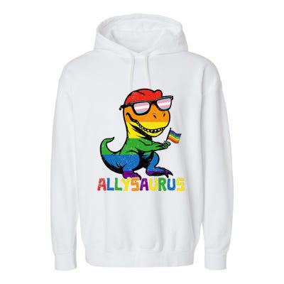 Allysaurus Lgbt Dinosaur Rainbow Flag Ally Lgbt Pride Garment-Dyed Fleece Hoodie