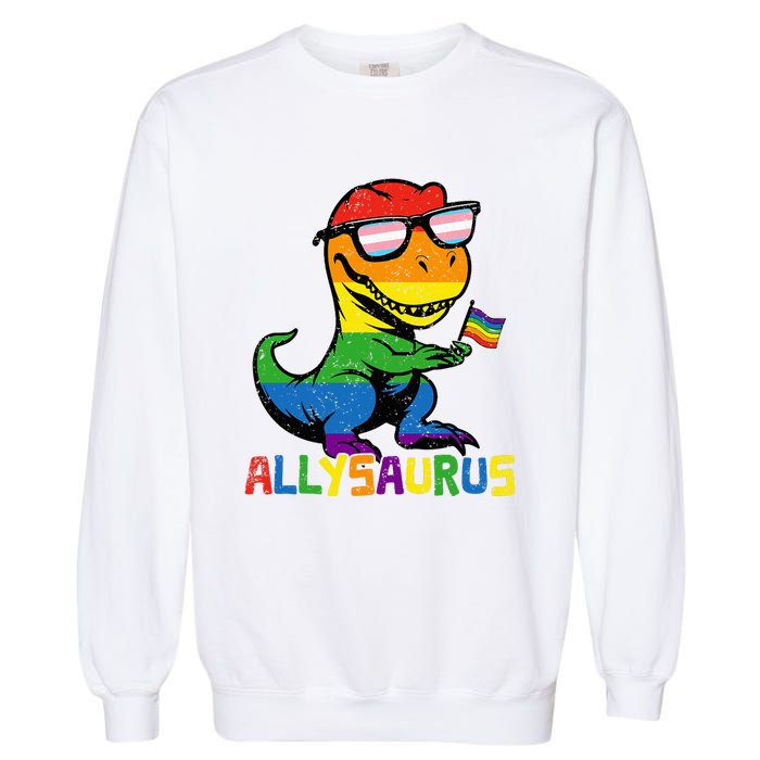 Allysaurus Lgbt Dinosaur Rainbow Flag Ally Lgbt Pride Garment-Dyed Sweatshirt