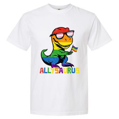 Allysaurus Lgbt Dinosaur Rainbow Flag Ally Lgbt Pride Garment-Dyed Heavyweight T-Shirt