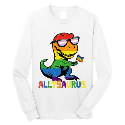 Allysaurus Lgbt Dinosaur Rainbow Flag Ally Lgbt Pride Long Sleeve Shirt