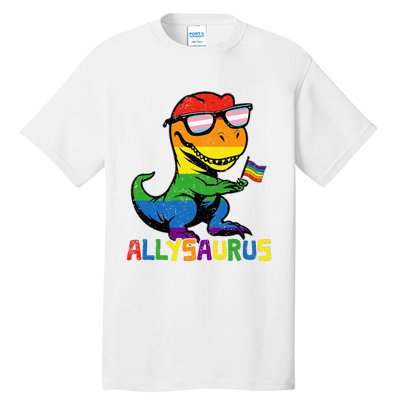 Allysaurus Lgbt Dinosaur Rainbow Flag Ally Lgbt Pride Tall T-Shirt