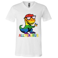 Allysaurus Lgbt Dinosaur Rainbow Flag Ally Lgbt Pride V-Neck T-Shirt