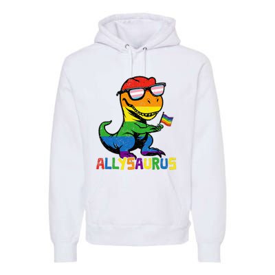 Allysaurus Lgbt Dinosaur Rainbow Flag Ally Lgbt Pride Premium Hoodie