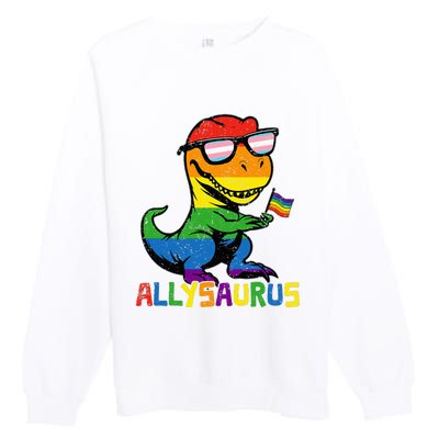 Allysaurus Lgbt Dinosaur Rainbow Flag Ally Lgbt Pride Premium Crewneck Sweatshirt