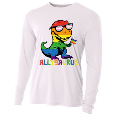 Allysaurus Lgbt Dinosaur Rainbow Flag Ally Lgbt Pride Cooling Performance Long Sleeve Crew