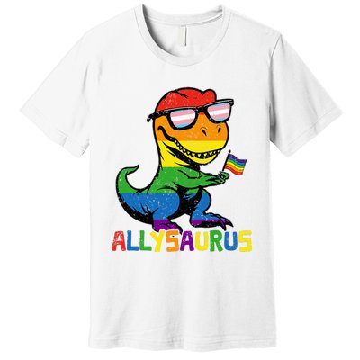 Allysaurus Lgbt Dinosaur Rainbow Flag Ally Lgbt Pride Premium T-Shirt