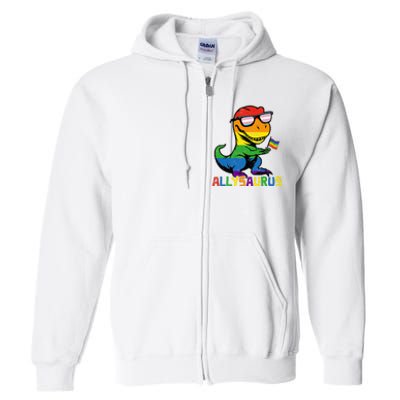 Allysaurus Lgbt Dinosaur Rainbow Flag Ally Lgbt Pride Full Zip Hoodie