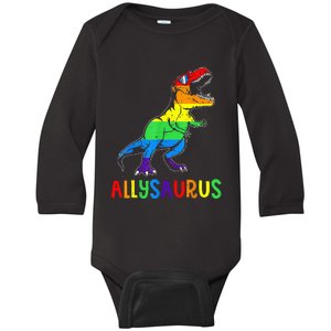 Allysaurus LGBT Dinosaur Rainbow Flag Ally LGBT Pride Baby Long Sleeve Bodysuit