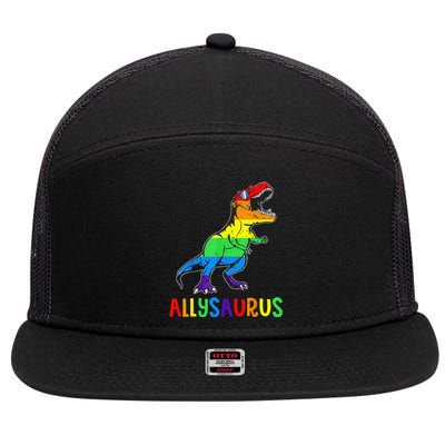 Allysaurus LGBT Dinosaur Rainbow Flag Ally LGBT Pride 7 Panel Mesh Trucker Snapback Hat