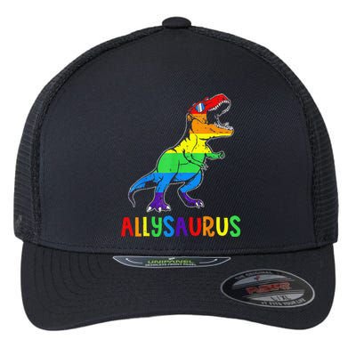 Allysaurus LGBT Dinosaur Rainbow Flag Ally LGBT Pride Flexfit Unipanel Trucker Cap