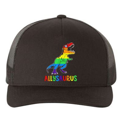 Allysaurus LGBT Dinosaur Rainbow Flag Ally LGBT Pride Yupoong Adult 5-Panel Trucker Hat