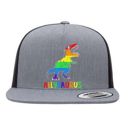 Allysaurus LGBT Dinosaur Rainbow Flag Ally LGBT Pride Flat Bill Trucker Hat